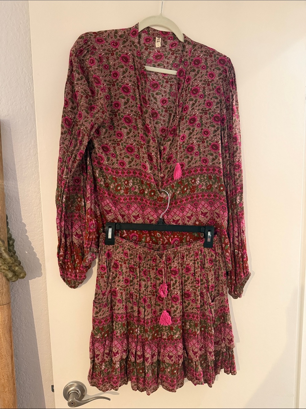 Spell Pink Floral Long-Sleeve Tiered Dress